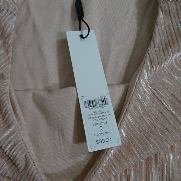 Chicos Velvet Crinkle Banded Blouson Top Rose Smoke Women Size 2 US Size L NEW - Picture 5 of 11